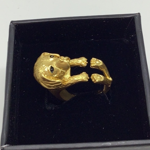 Dog Gold Tone Wraparound Adjustable Ring with a box - Picture 3 of 4